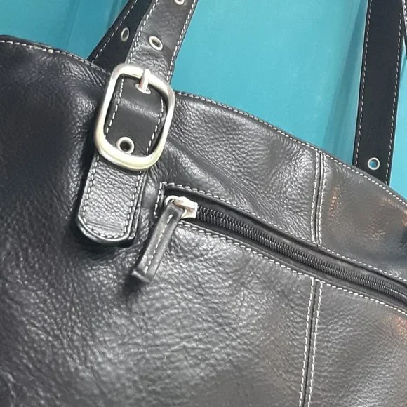 Pebbled Leather Purse Shoulder Bag Genuine Black Leather Adjustable Straps - Picture 5 of 16